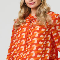 Printed Tie Neck Long Sleeve Blouse