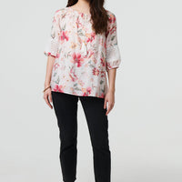 Floral Lace Trim Bardot Neck Blouse