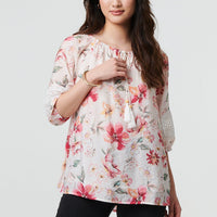 Floral Lace Trim Bardot Neck Blouse