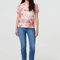 Tie Dye Cut Out Texture Short Sleeve Top