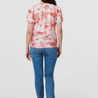 Tie Dye Cut Out Texture Short Sleeve Top