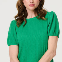 Textured Knit Short Puff Sleeve Top
