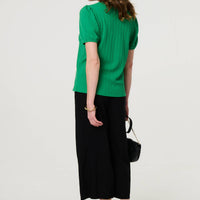 Textured Knit Short Puff Sleeve Top