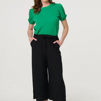 Textured Knit Short Puff Sleeve Top