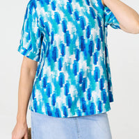 Printed 1/2 Turn-Up Sleeve Blouse