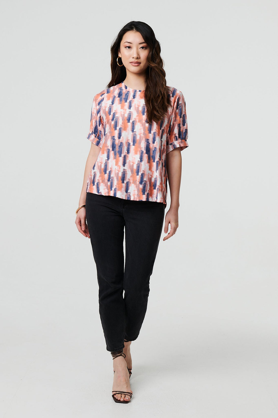 Printed 1/2 Turn-Up Sleeve Blouse