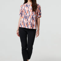 Printed 1/2 Turn-Up Sleeve Blouse