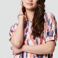 Printed 1/2 Turn-Up Sleeve Blouse