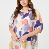 Abstract Semi Sheer High Low Shirt
