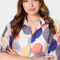 Abstract Semi Sheer High Low Shirt