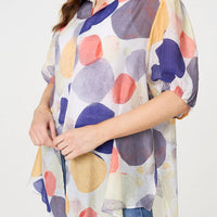 Abstract Semi Sheer High Low Shirt
