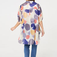 Abstract Semi Sheer High Low Shirt