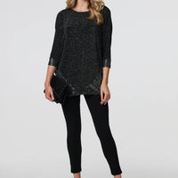 Glittery Metallic Trim 3/4 Sleeve Tunic