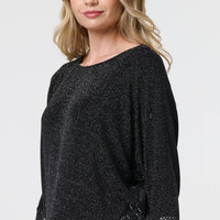 Glittery Metallic Trim 3/4 Sleeve Tunic