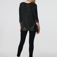 Glittery Metallic Trim 3/4 Sleeve Tunic