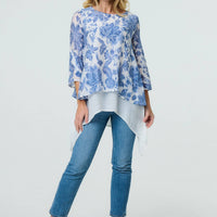 Floral 3/4 Sleeve Layered High Low Tunic