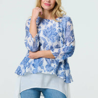 Floral 3/4 Sleeve Layered High Low Tunic
