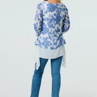 Floral 3/4 Sleeve Layered High Low Tunic