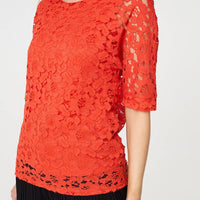 Floral Lace 3/4 Sleeve Relaxed Blouse