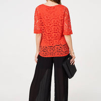 Floral Lace 3/4 Sleeve Relaxed Blouse
