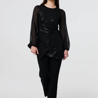 Semi Sheer Sparkly Long Sleeve Blouse