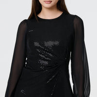 Semi Sheer Sparkly Long Sleeve Blouse