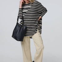 Striped Asymmetric Long Sleeve Tunic Top