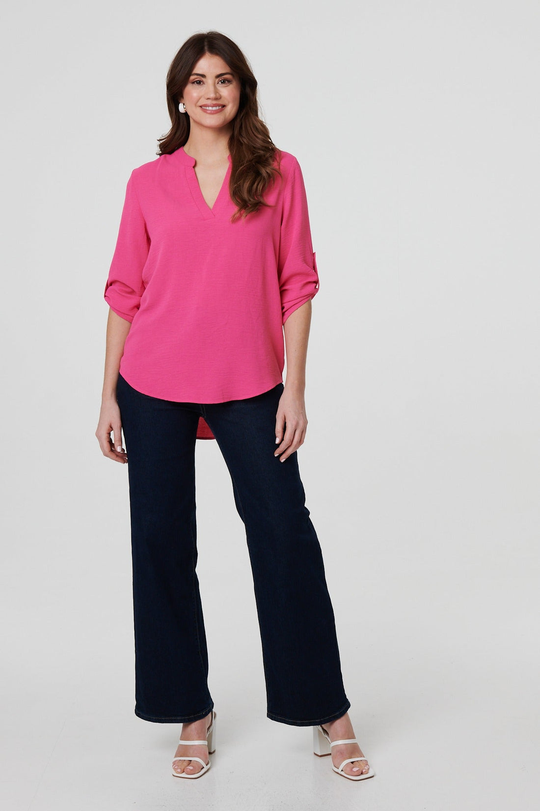3/4 Turn Up Sleeve Relaxed Blouse