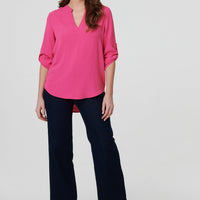 3/4 Turn Up Sleeve Relaxed Blouse