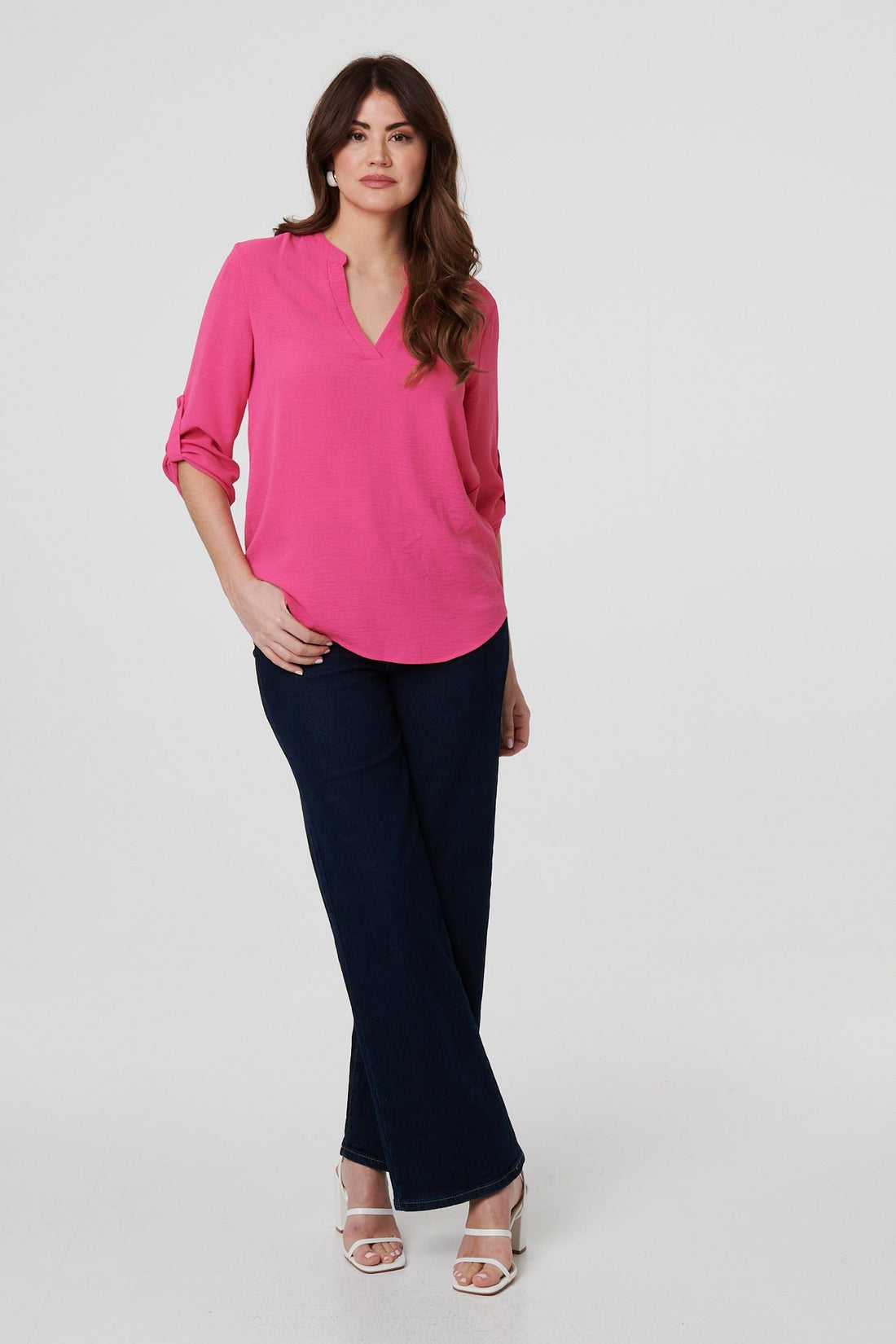 3/4 Turn Up Sleeve Relaxed Blouse