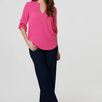 3/4 Turn Up Sleeve Relaxed Blouse