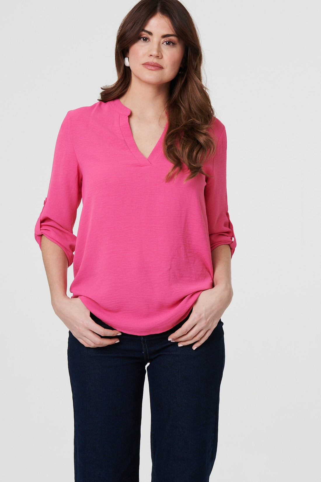 3/4 Turn Up Sleeve Relaxed Blouse