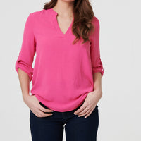 3/4 Turn Up Sleeve Relaxed Blouse
