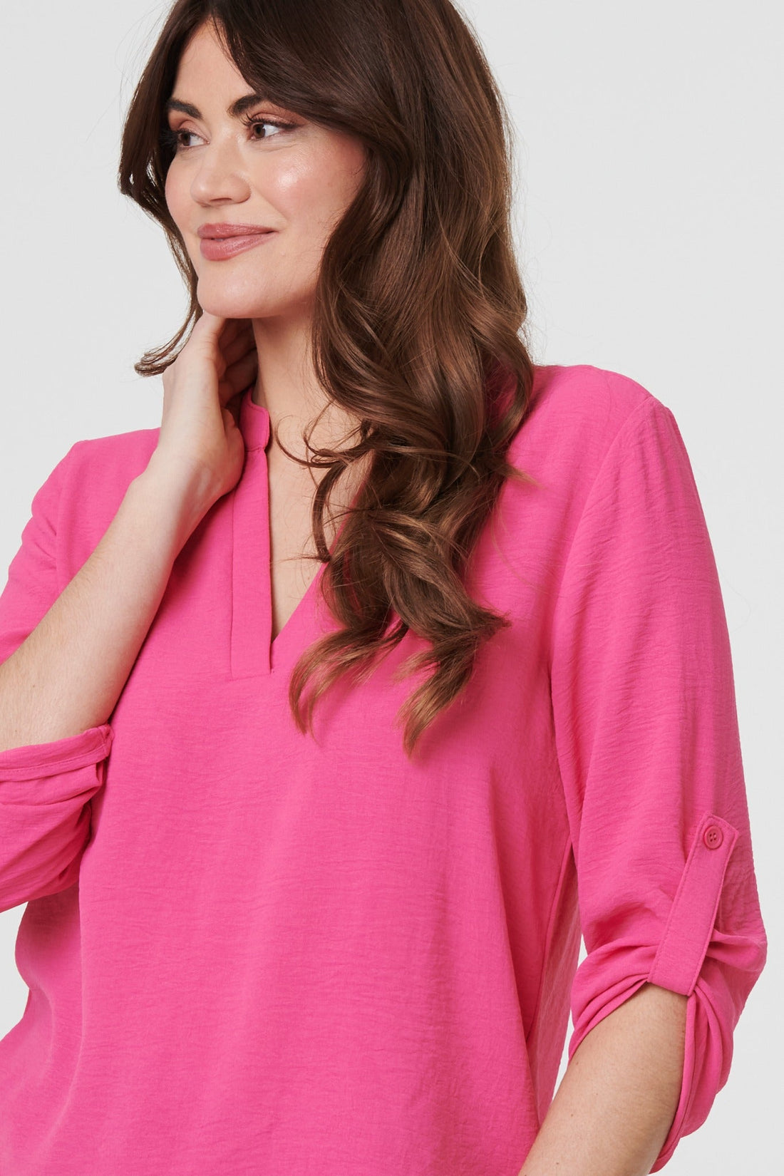 3/4 Turn Up Sleeve Relaxed Blouse