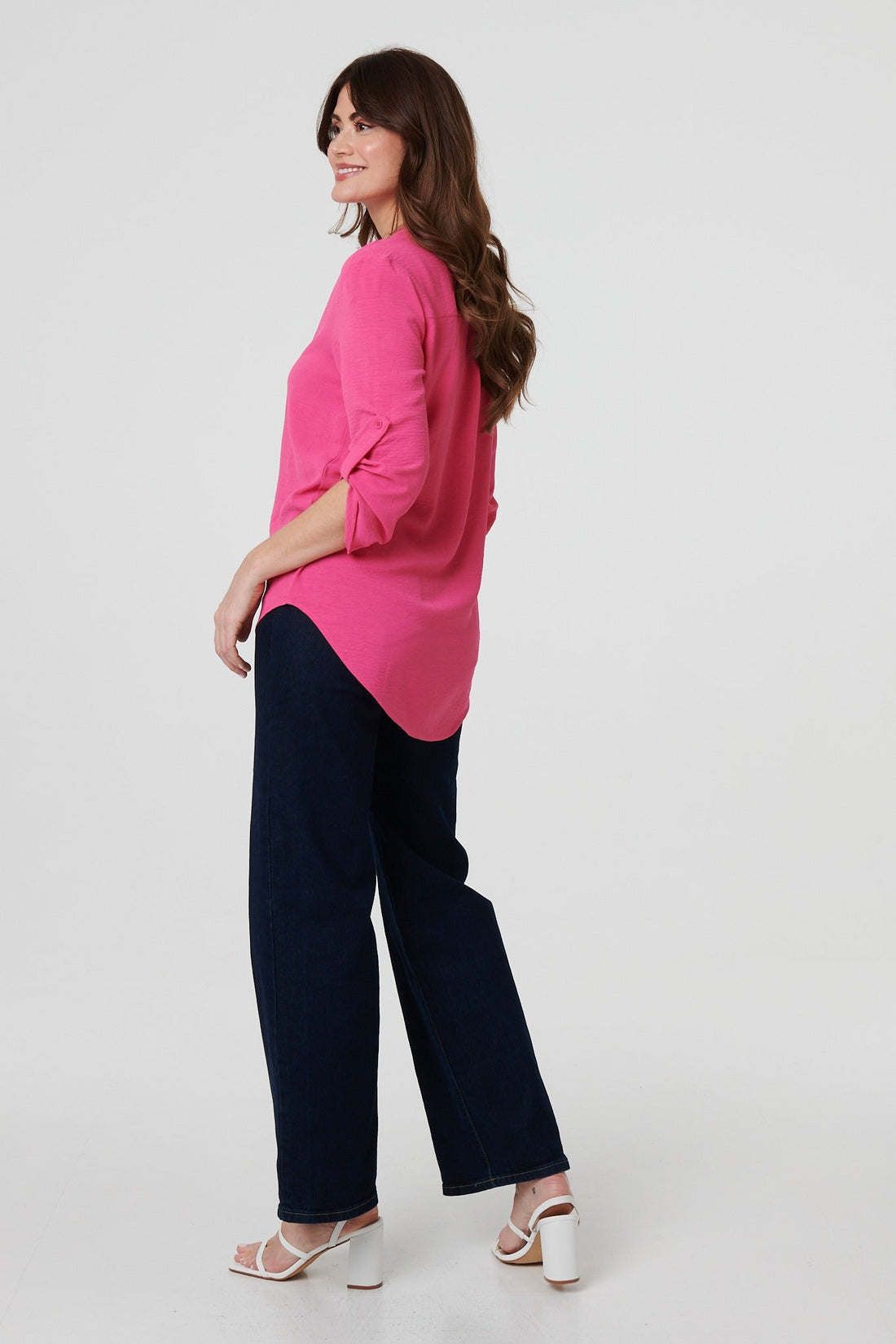 3/4 Turn Up Sleeve Relaxed Blouse
