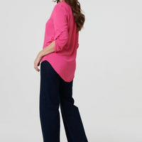 3/4 Turn Up Sleeve Relaxed Blouse
