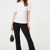 Lace Texture Frilled Short Sleeve Blouse