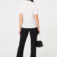 Lace Texture Frilled Short Sleeve Blouse