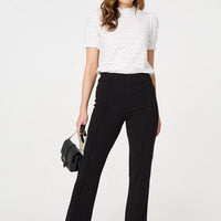 Lace Texture Frilled Short Sleeve Blouse