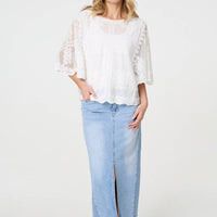 Embroidered 3/4 Sleeve Blouse