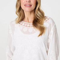 Lace Trim Sheer Layered Blouse