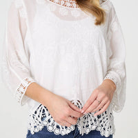 Lace Trim Sheer Layered Blouse