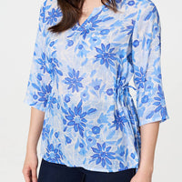 Floral 3/4 Sleeve Tie Detail Blouse
