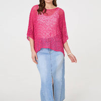 Crochet Knit Texture Batwing Sleeve Top