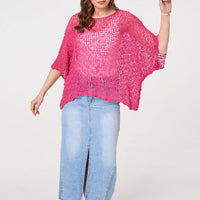 Crochet Knit Texture Batwing Sleeve Top