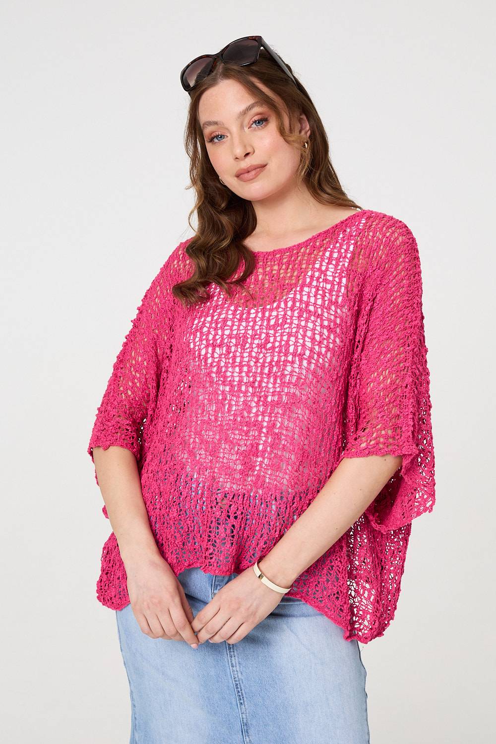 Crochet Knit Texture Batwing Sleeve Top
