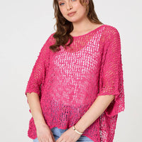 Crochet Knit Texture Batwing Sleeve Top