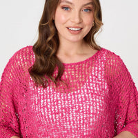 Crochet Knit Texture Batwing Sleeve Top