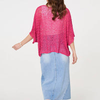 Crochet Knit Texture Batwing Sleeve Top