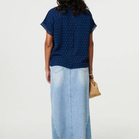 Lace Trim Short Sleeve Button Back Blouse